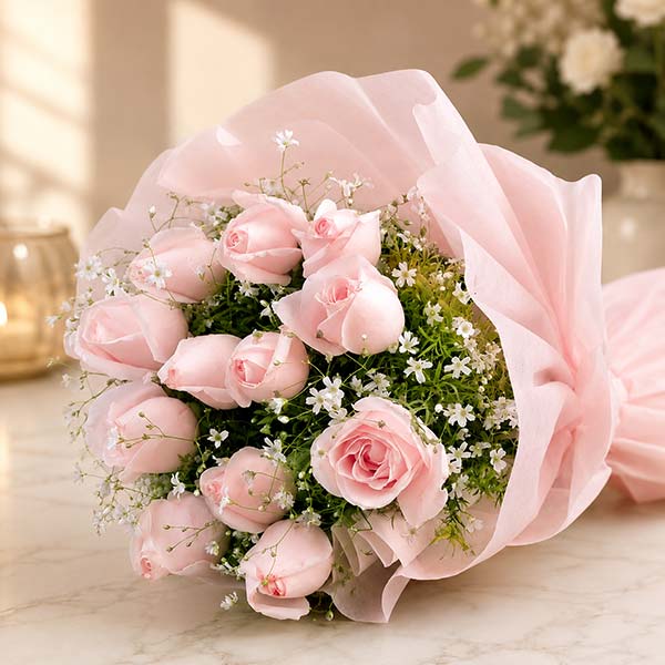 12 Sweet Pink Roses Bunch