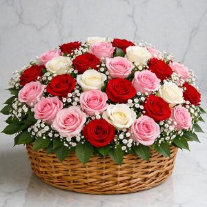 50 Lovely Roses Basket