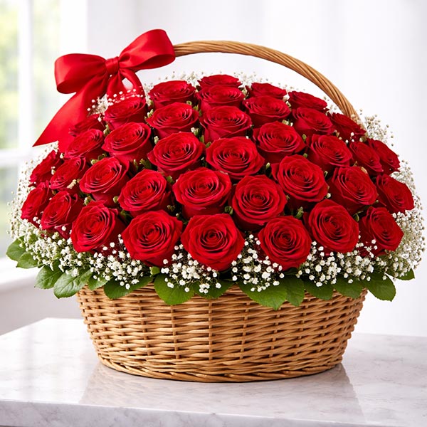 Fresh 75 Red Roses Basket