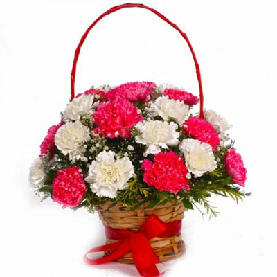 Red & White Carnation Basket