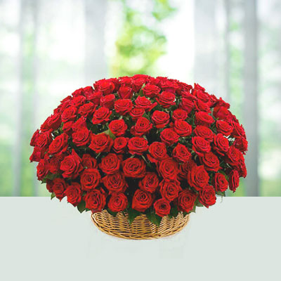 Vivid Red Roses Basket