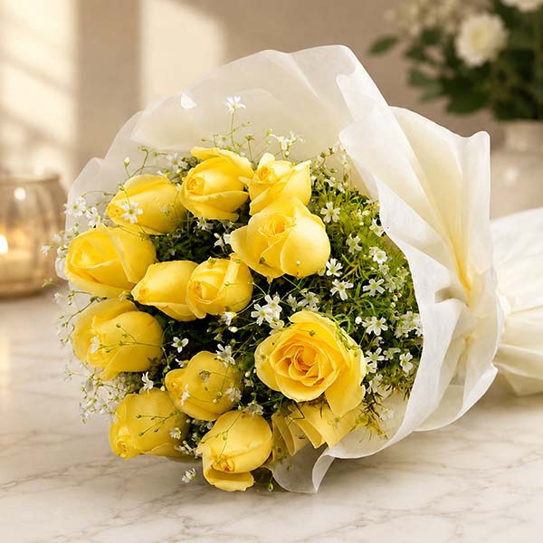 12 Yellow Roses Bouquet
