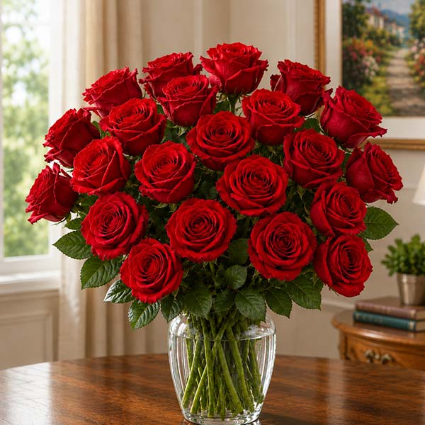 Fresh 25 Red Roses Vase