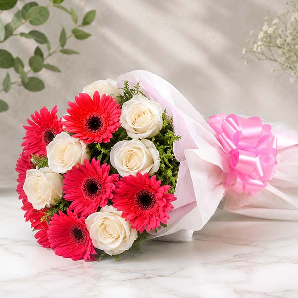 Fresh Gerbera and Rose Bouquet