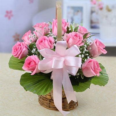 Elegant Pink Rose Basket