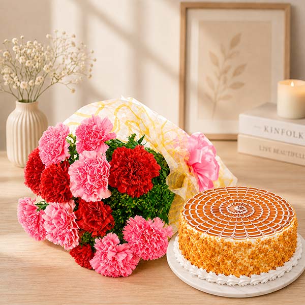 12 Carnations with Cake