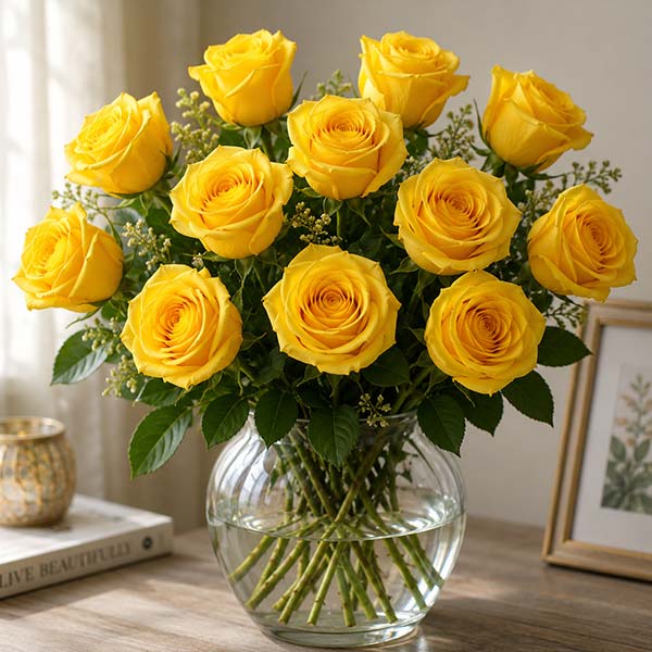 Bright Yellow Roses Vase