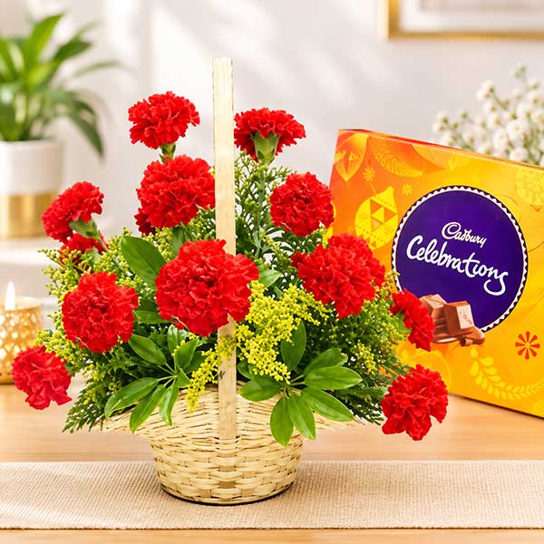 Carnation Basket with Chocolates