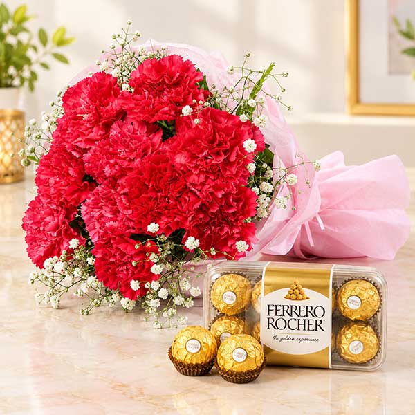 Carnations with Ferrero Rocher