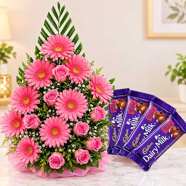 Elegant Flower Basket with Chocolates