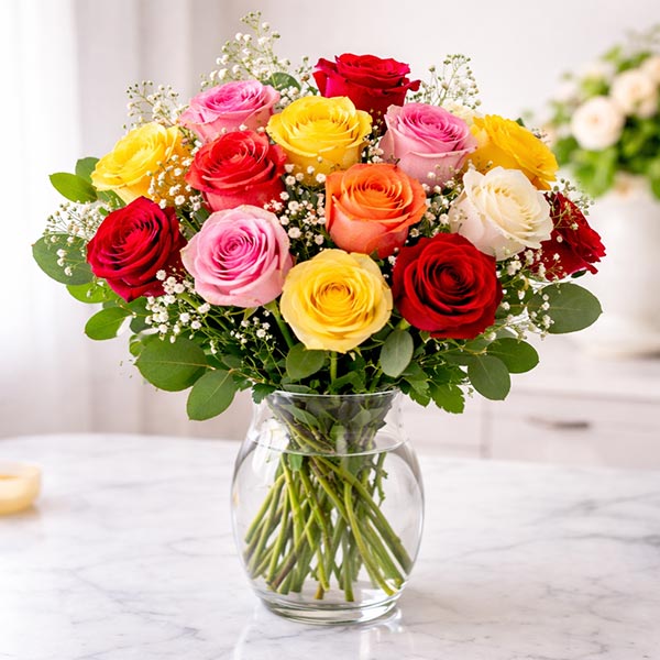 Fresh 15 Mixed Roses Vase
