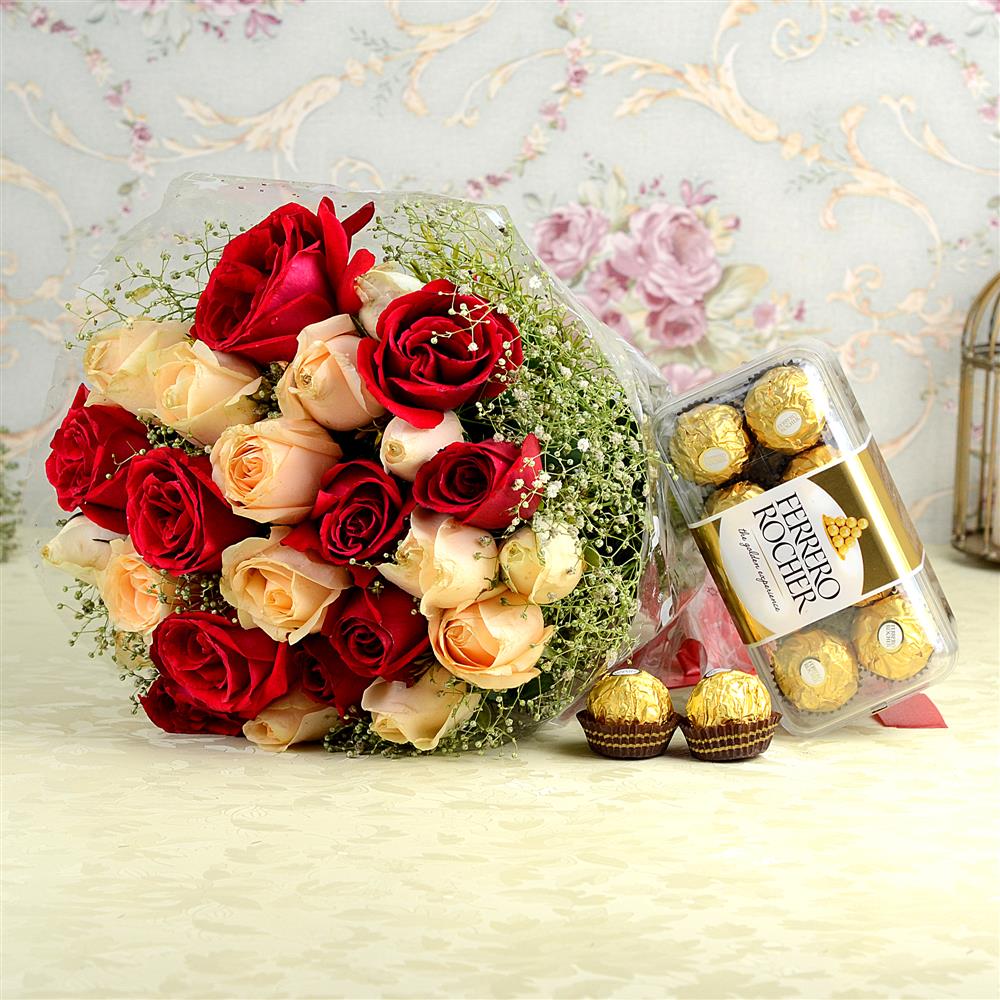 Fresh Colourful Roses with Ferrero Rocher