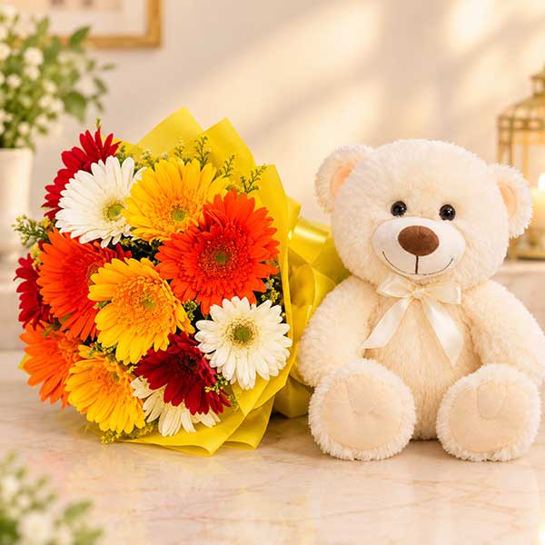 Gerberas Bouquet with Teddy