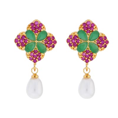 Ruby Emerald Semi Precious Stone Drop Earrings