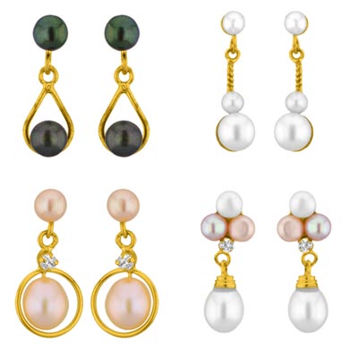 Set Of 4 Pearl Earrings Combo