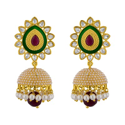 Ethnic Kundan Pearl Jhumkis