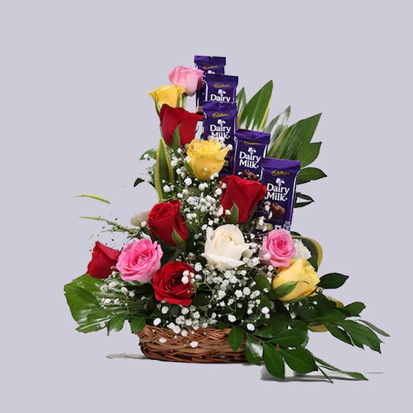 Mixed Roses Chocolate Basket