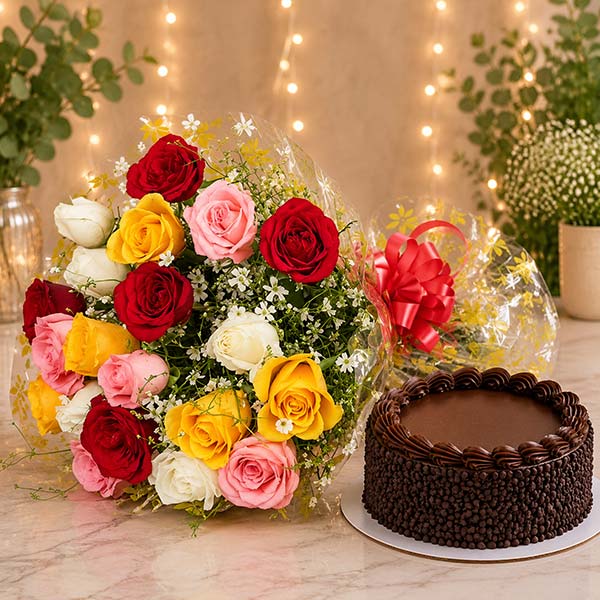 Mixed Roses with Cake