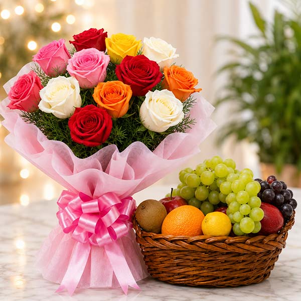 Mixed Roses with Fruits Hamper