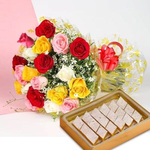 Rose Bouquet with Kaju Katli