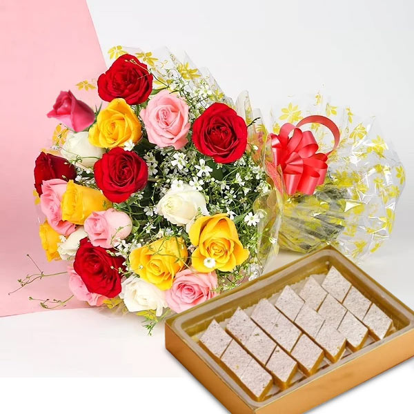 Rose Bouquet with Kaju Katli