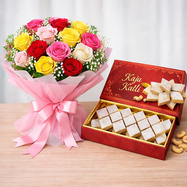 Rose Bouquet with Kaju Katli