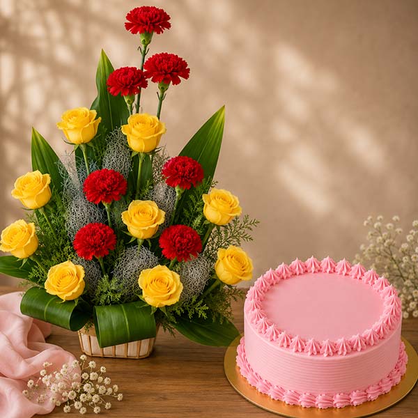 Roses Carnation Cake Combo