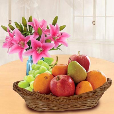 Flower Vase with Fruit Basket