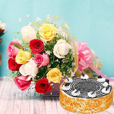 Mixed Roses with Cake