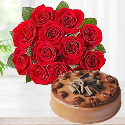 Roses with 1kg Chocolate Cake