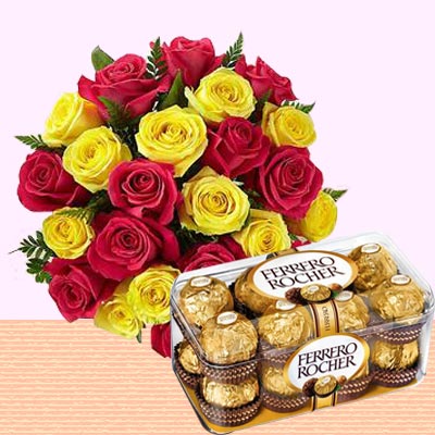 18 Mixed Roses with Ferrero Rocher