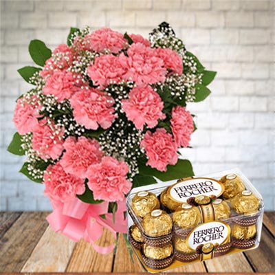 12 Pink Carnations with Ferrero Rocher