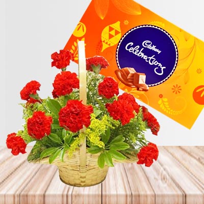 Carnation Basket with Chocolates