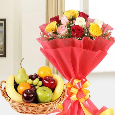 Mixed Roses with Fruits Hamper