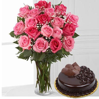 Flowers Vase with Chocolate Truffle Cake