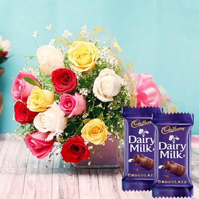 Mixed Roses with Cadbury Chocolates