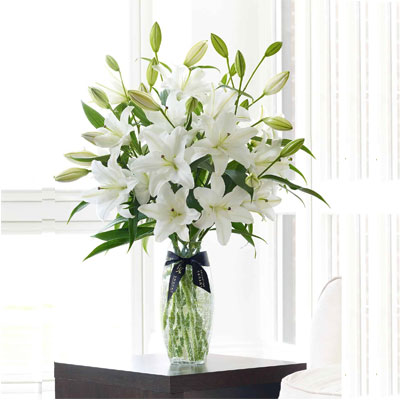 Luxury White Lily Glass Vase