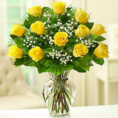 Bright Yellow Roses Vase | Giftsmyntra.com