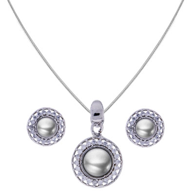 Pearl With Cz Pendant Set