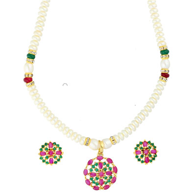 Multi-Colour Stone Pearl Necklace