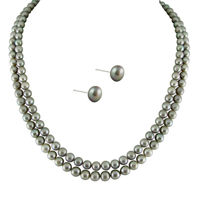 New Full Grey 2 String Pearls Set