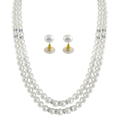 White 2 Line Pearl Necklace