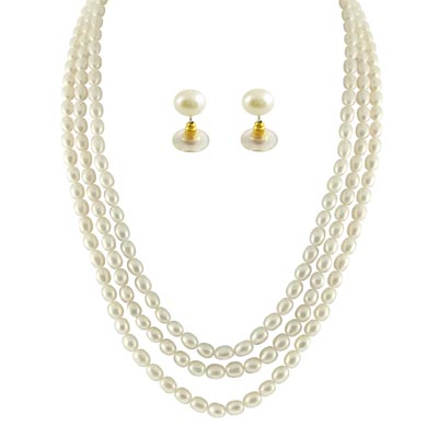 3 String Oval Pearl Necklace