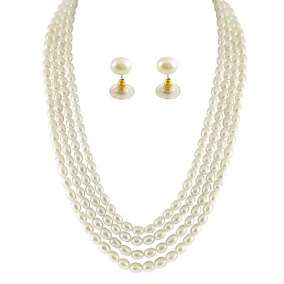 4 String Oval Pearl Necklace