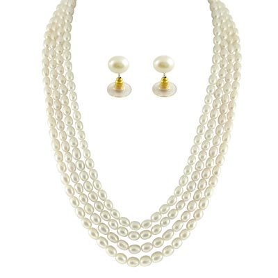 4 String Oval Pearl Necklace