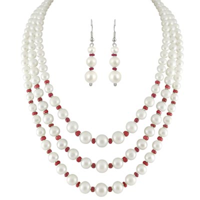 3 StringWhite Pearl Necklace Set