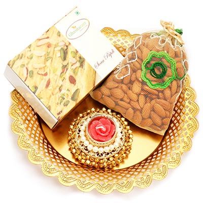 Golden Almond Pouch and Soan papdi Thali