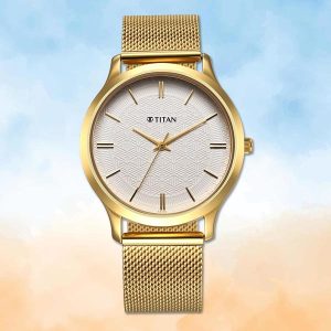 Titan Golden Dial Stainless Steel Gents Watch