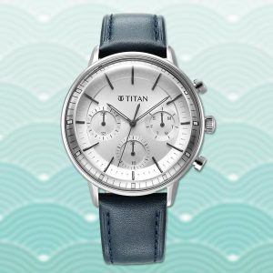 Titan Multifunction Light Leather Wristwatch for Men