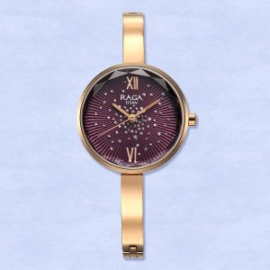 Titan Raga Showstopper Purple Dial Metal Strap Watch for Her